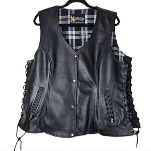 Xelement Unisex Black Leather Motorcycle Vest 4XL Conceal Carry Flannel Lined